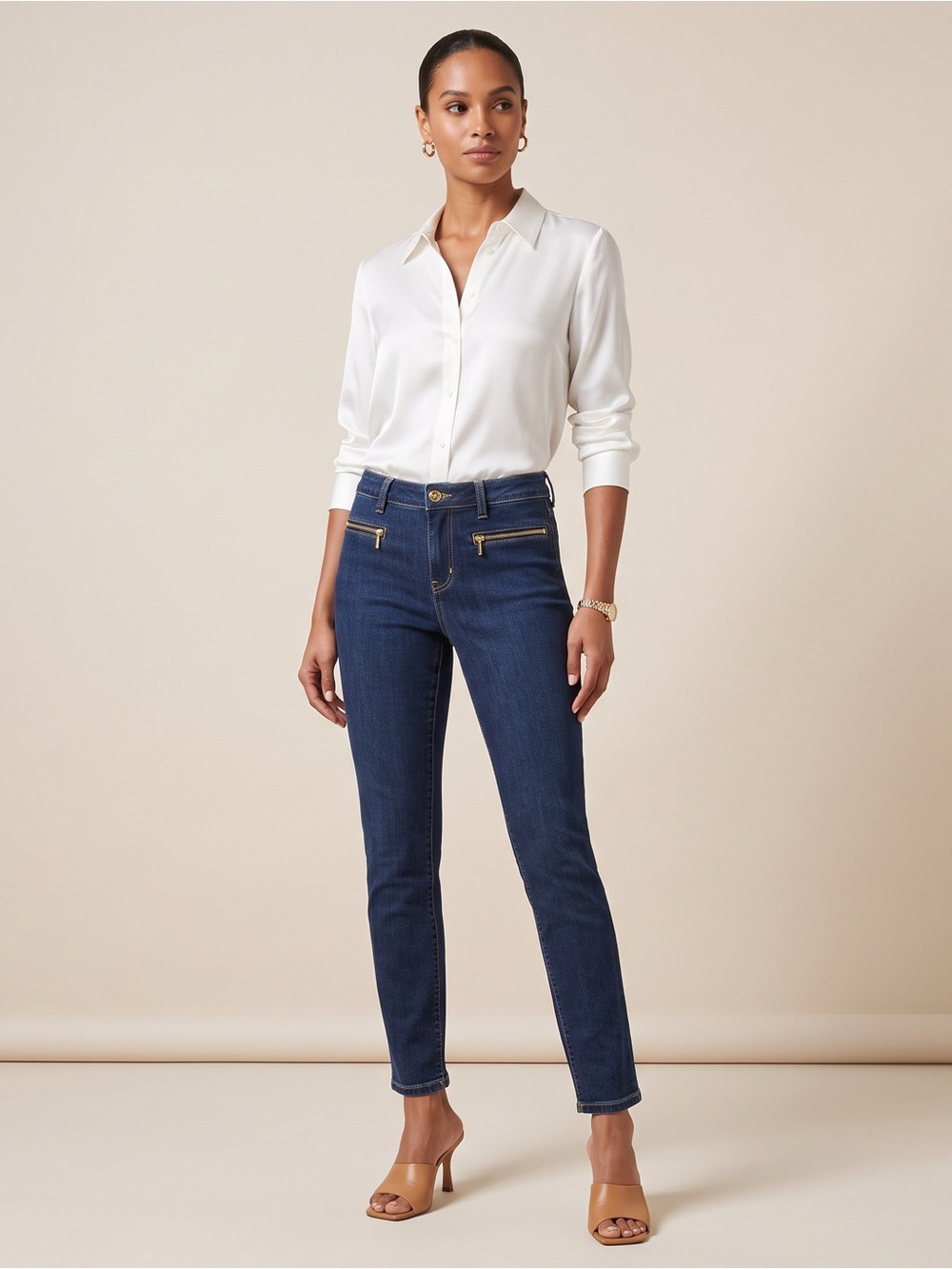 Michael Kors Dark Blue Skinny Jeans with Zip Pockets